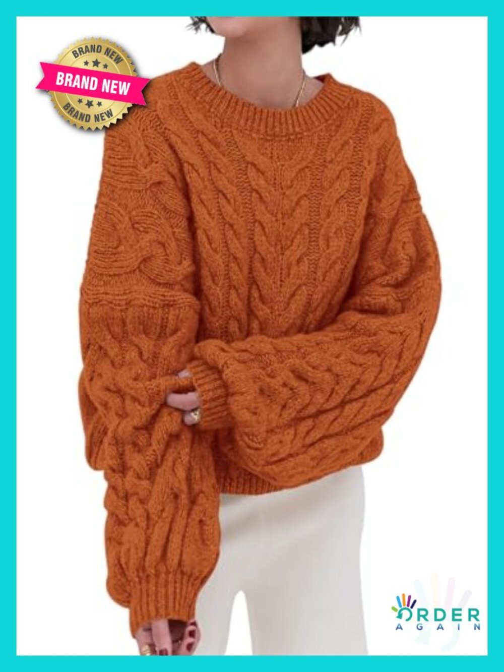 PRETTYGARDEN Oversized Chunky Cable Knit Pullover Crew Neck Long Sleeve Jumper,